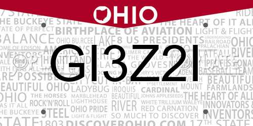 GI3Z2I Ohio License Plate