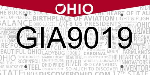 GIA9019 Ohio License Plate