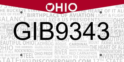 GIB9343 Ohio License Plate