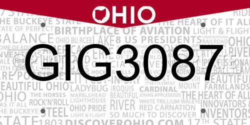 GIG3087 Ohio License Plate
