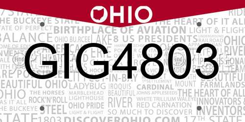 GIG4803 Ohio License Plate