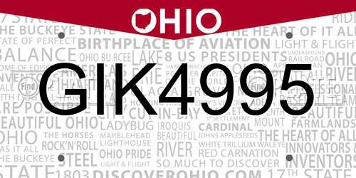GIK4995 Ohio License Plate