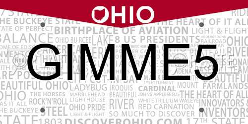 GIMME5 Ohio License Plate