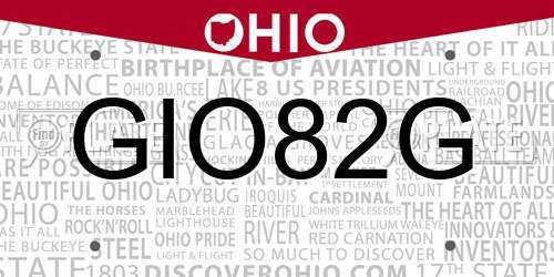 GIO82G Ohio License Plate