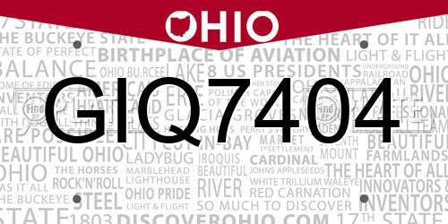 GIQ7404 Ohio License Plate