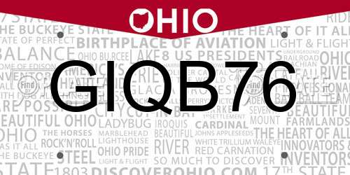 GIQB76 Ohio License Plate