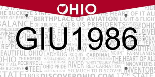GIU1986 Ohio License Plate