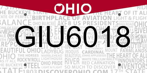 GIU6018 Ohio License Plate