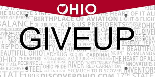 GIVEUP Ohio License Plate