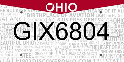 GIX6804 Ohio License Plate