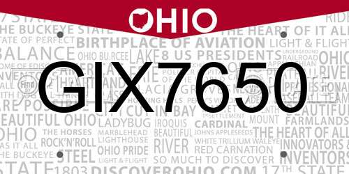 GIX7650 Ohio License Plate