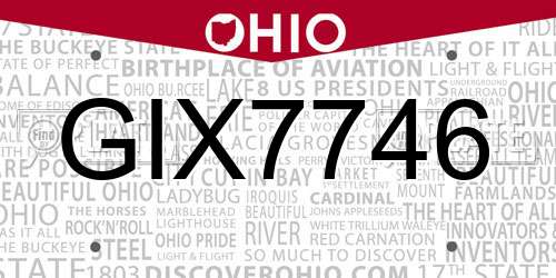 GIX7746 Ohio License Plate