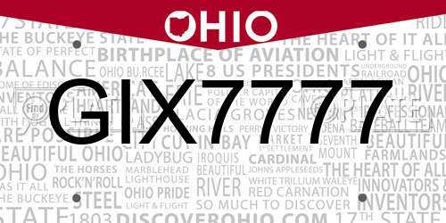 GIX7777 Ohio License Plate