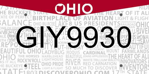 GIY9930 Ohio License Plate