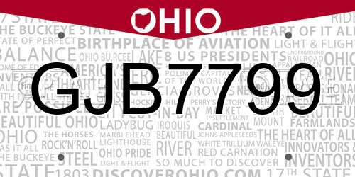 GJB7799 Ohio License Plate