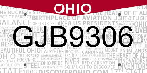 GJB9306 Ohio License Plate