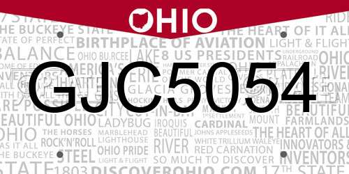 GJC5054 Ohio License Plate