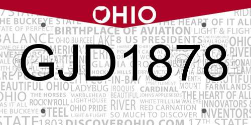 GJD1878 Ohio License Plate