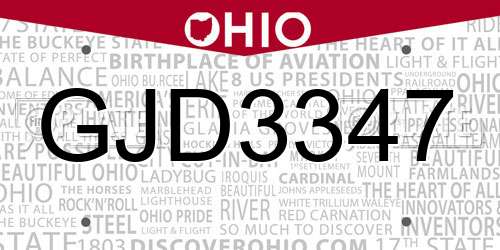 GJD3347 Ohio License Plate