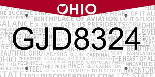 GJD8324 Ohio License Plate