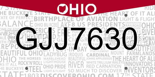 GJJ7630 Ohio License Plate