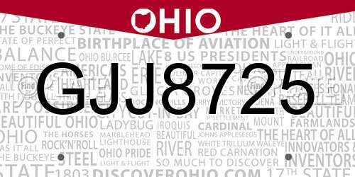 GJJ8725 Ohio License Plate