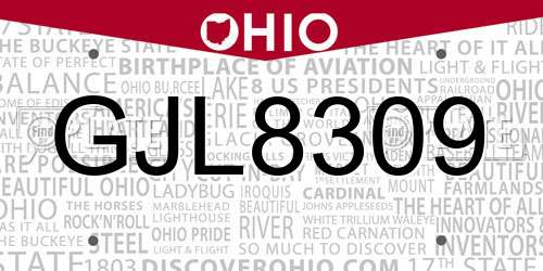 GJL8309 Ohio License Plate