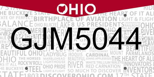 GJM5044 Ohio License Plate