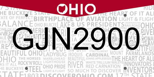 GJN2900 Ohio License Plate