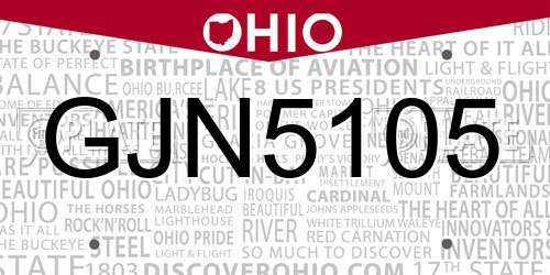 GJN5105 Ohio License Plate