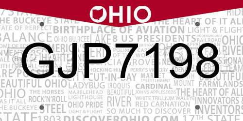 GJP7198 Ohio License Plate