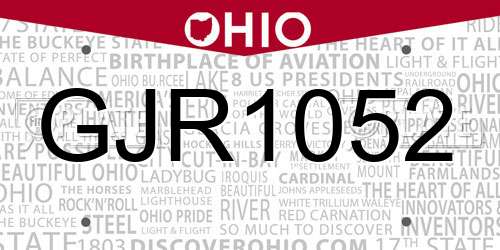 GJR1052 Ohio License Plate