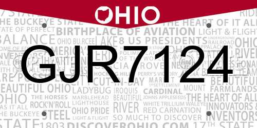 GJR7124 Ohio License Plate