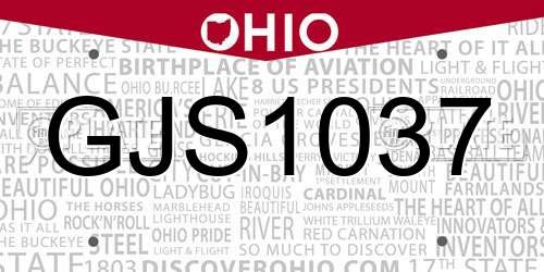 GJS1037 Ohio License Plate