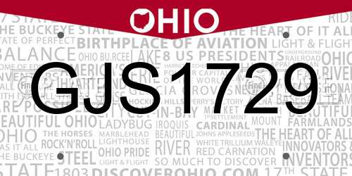 GJS1729 Ohio License Plate