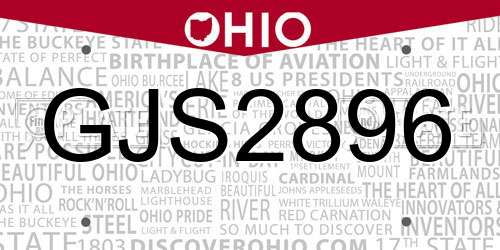 GJS2896 Ohio License Plate