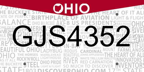 GJS4352 Ohio License Plate