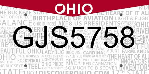GJS5758 Ohio License Plate