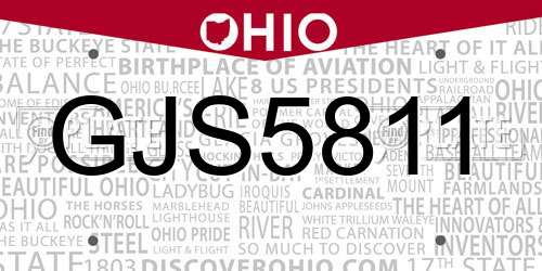GJS5811 Ohio License Plate