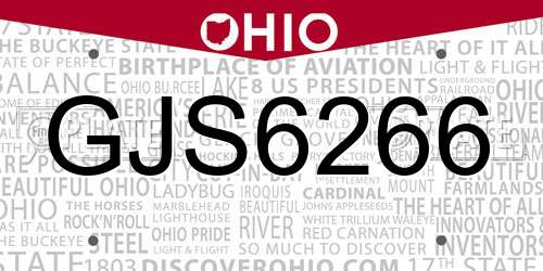 GJS6266 Ohio License Plate