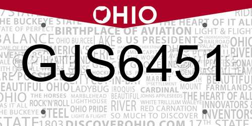 GJS6451 Ohio License Plate