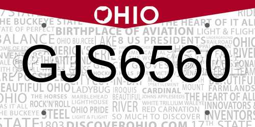 GJS6560 Ohio License Plate