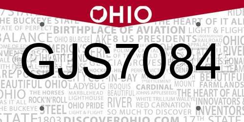 GJS7084 Ohio License Plate