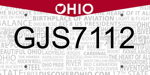 GJS7112 Ohio License Plate