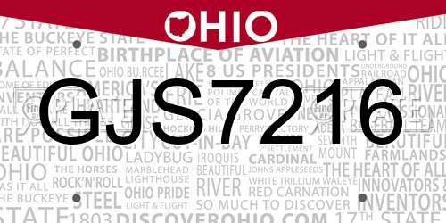 GJS7216 Ohio License Plate