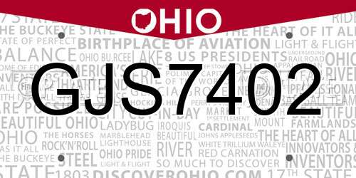 GJS7402 Ohio License Plate