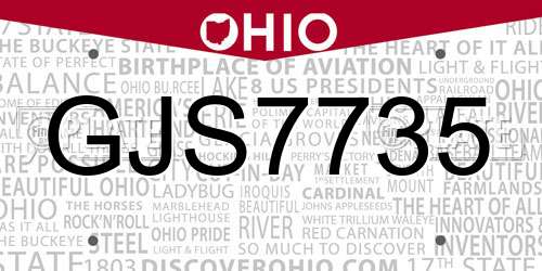 GJS7735 Ohio License Plate