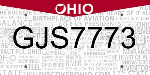 GJS7773 Ohio License Plate