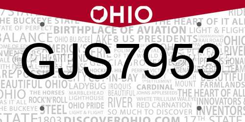 GJS7953 Ohio License Plate