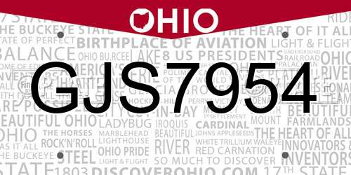 GJS7954 Ohio License Plate